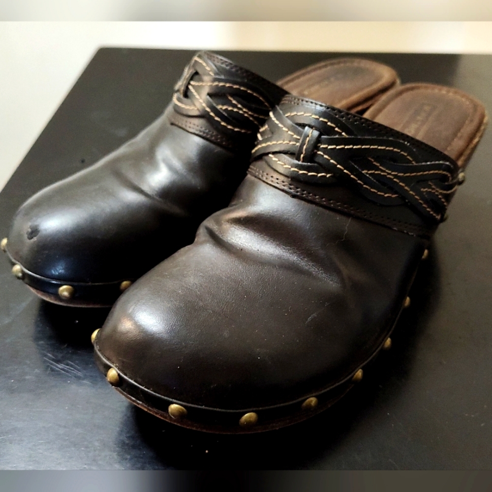 M Patrick leather studded mules